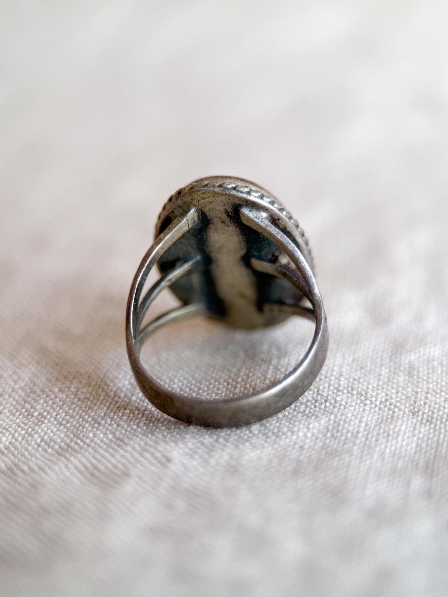 Vintage Turquoise Sterling Silver Oval Statement Ring, Boho Artisan Jewelry