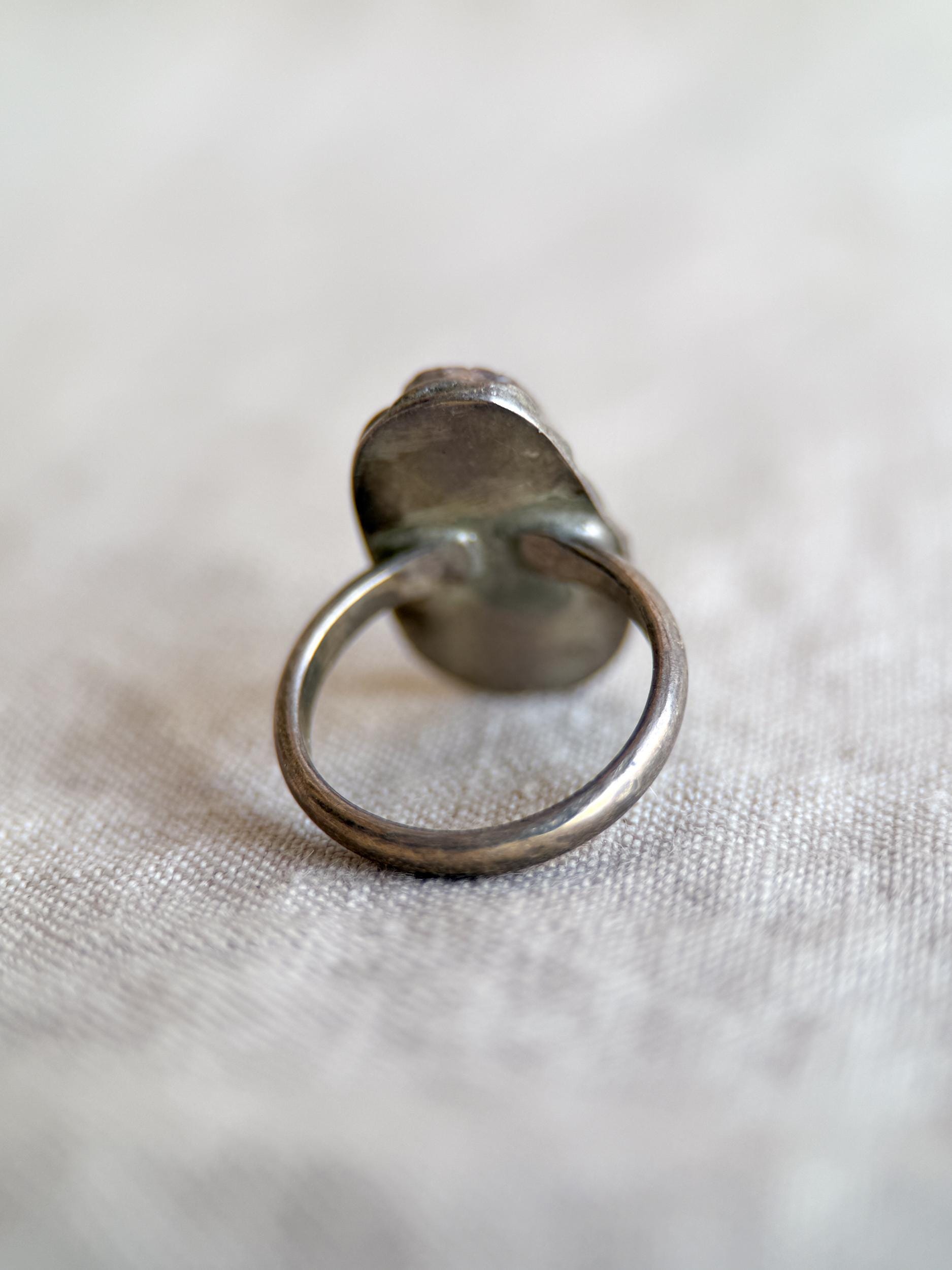 Vintage Turquoise Sterling Silver Oval Statement Ring, Boho Artisan Jewelry
