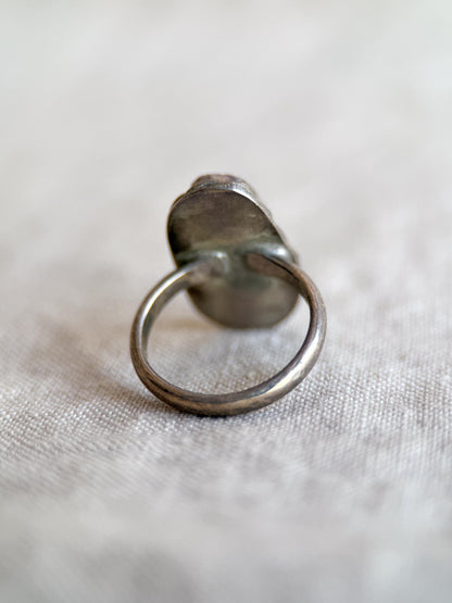 Vintage Turquoise Sterling Silver Oval Statement Ring, Boho Artisan Jewelry