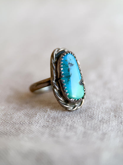 Vintage Turquoise Sterling Silver Oval Statement Ring, Boho Artisan Jewelry