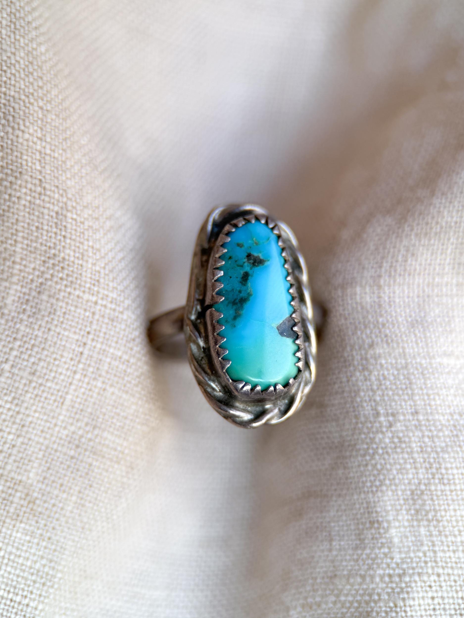 Vintage Turquoise Sterling Silver Oval Statement Ring, Boho Artisan Jewelry