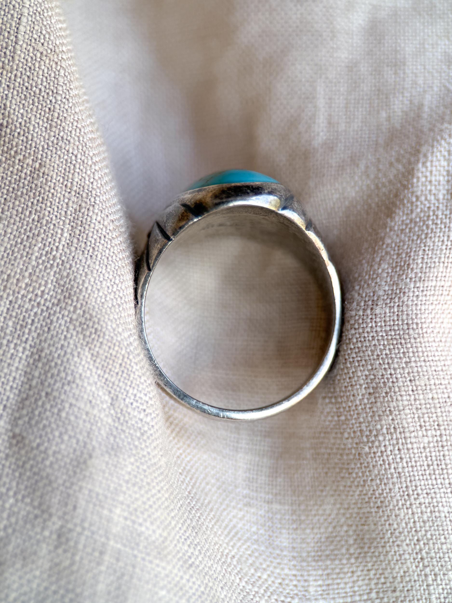 Vintage Sterling Silver Turquoise Statement Ring, Oval Matrix Boho Jewelry