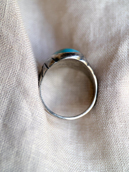 Vintage Sterling Silver Turquoise Statement Ring, Oval Matrix Boho Jewelry