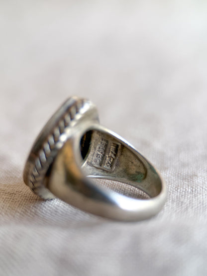 Vintage Turquoise Pear Statement Ring, Sterling Silver Boho Artisan Jewelry