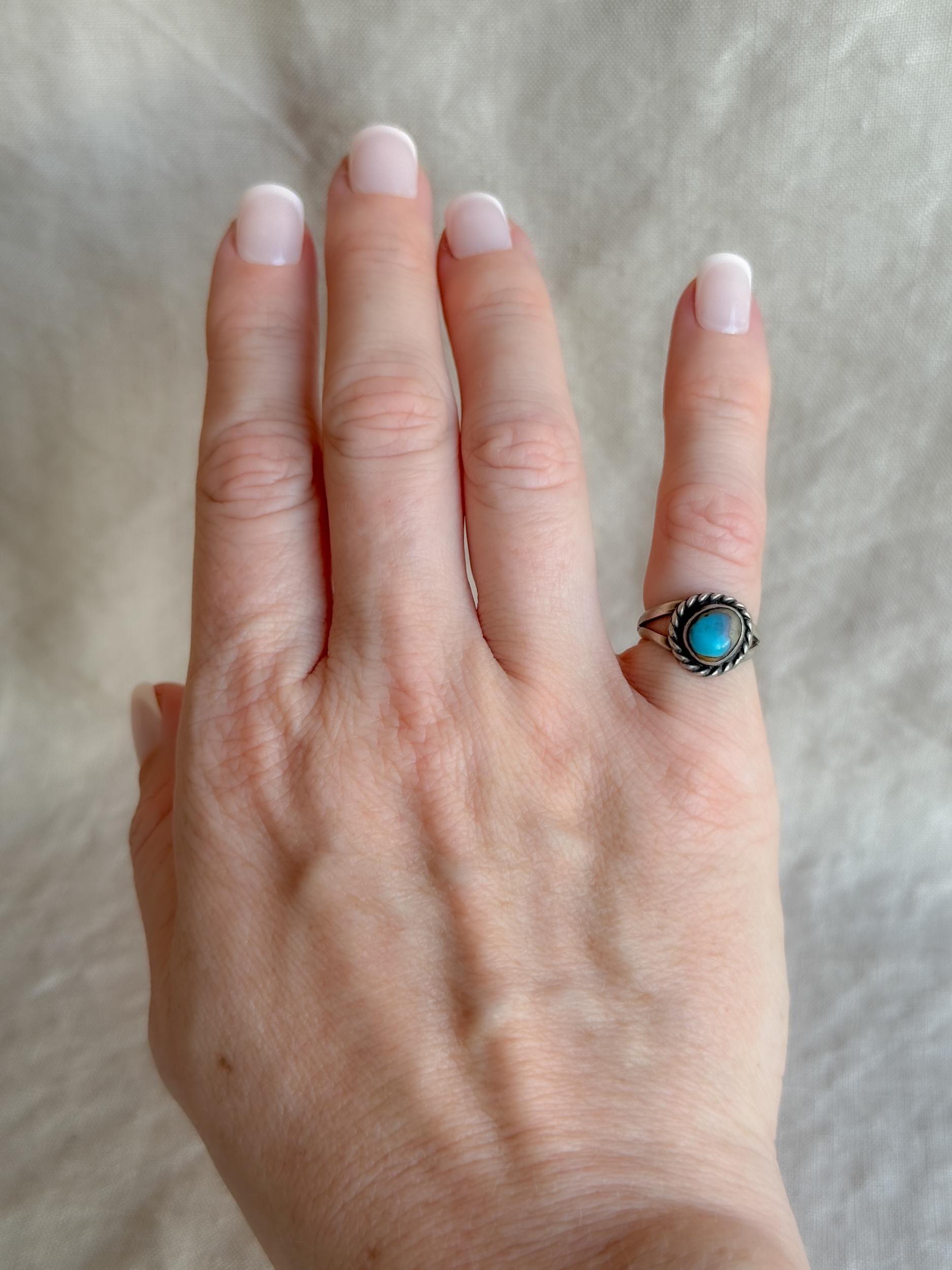 Vintage Sterling Silver Turquoise Rope Statement Ring Boho Jewelry