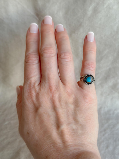 Vintage Sterling Silver Turquoise Rope Statement Ring Boho Jewelry