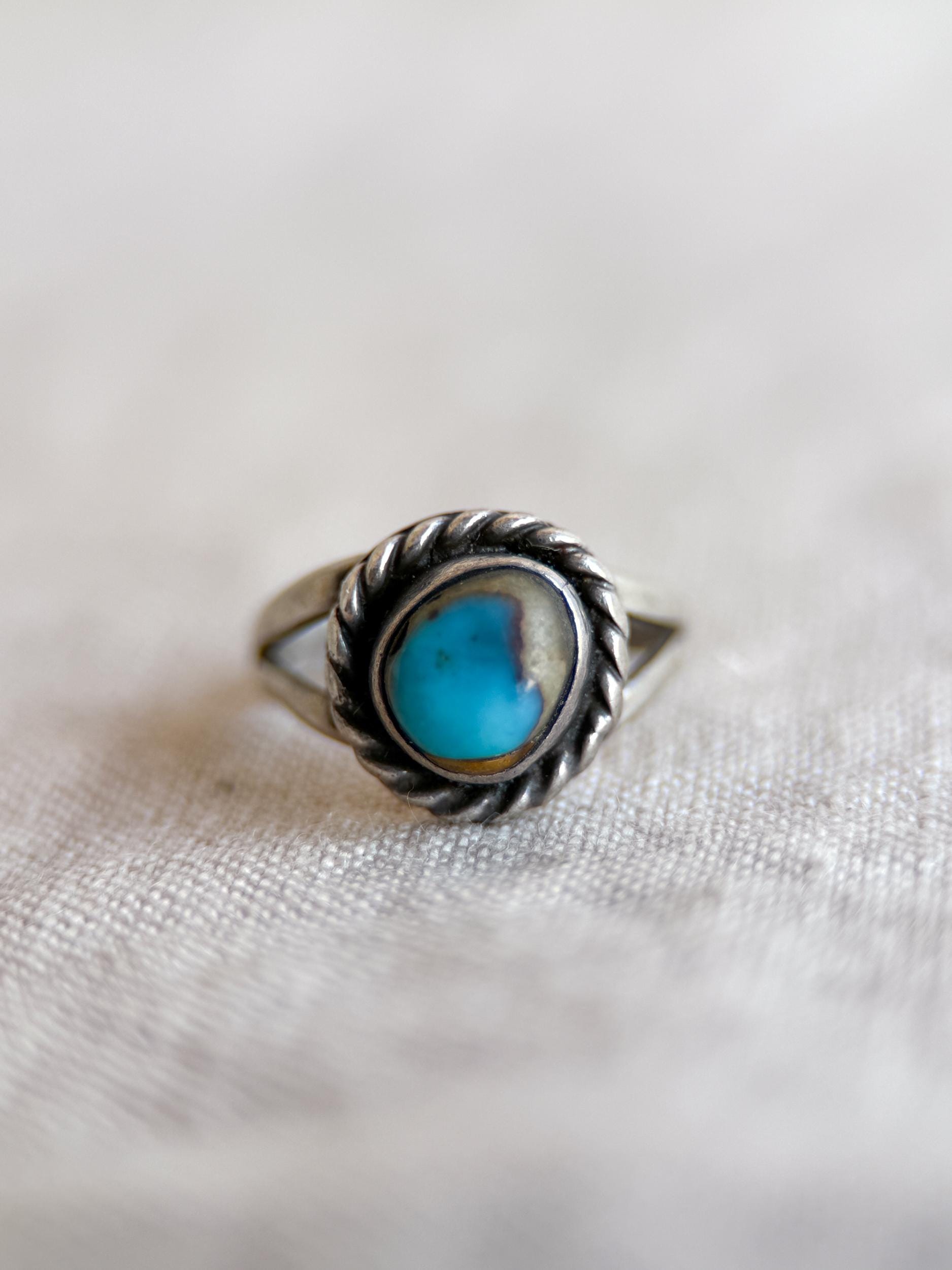 Vintage Sterling Silver Turquoise Rope Statement Ring Boho Jewelry