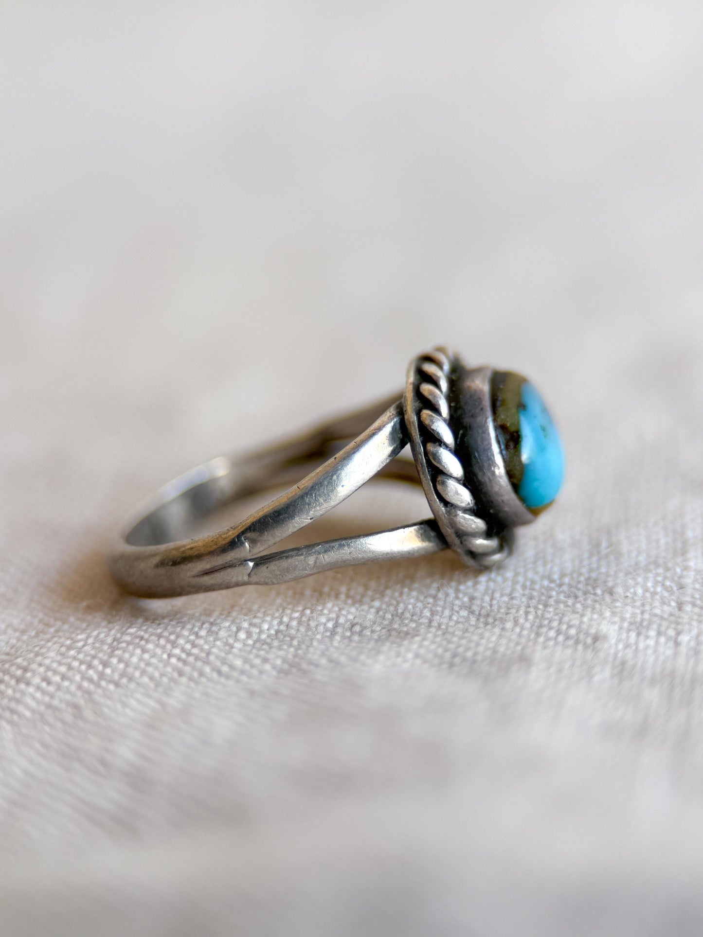Vintage Sterling Silver Turquoise Rope Statement Ring Boho Jewelry