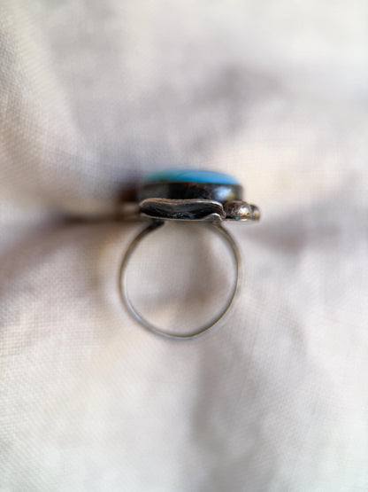 Vintage Sterling Silver Teardrop Turquoise Ring, Boho Scroll Statement Jewelry