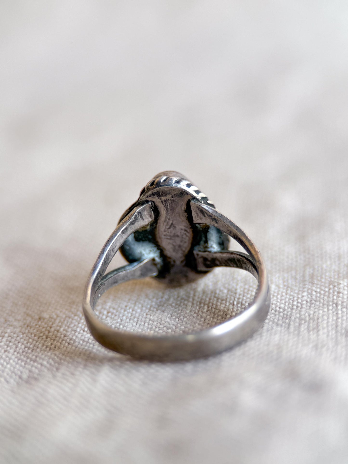 Vintage Sterling Silver Green Turquoise Teardrop Ring, Boho Statement Jewelry