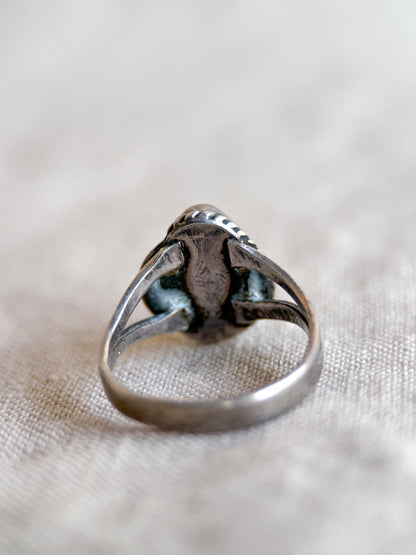Vintage Sterling Silver Green Turquoise Teardrop Ring, Boho Statement Jewelry