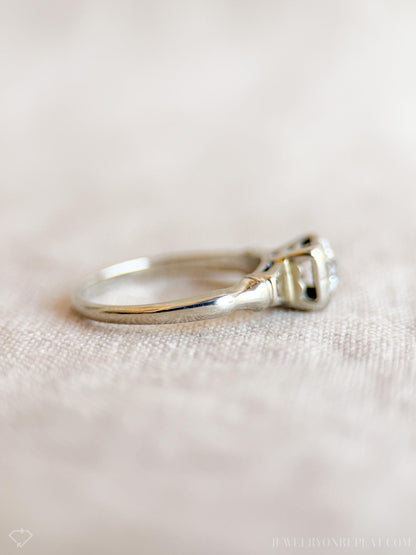 Antique 1920s Art Deco Diamond Engagement Ring, 14k White Gold