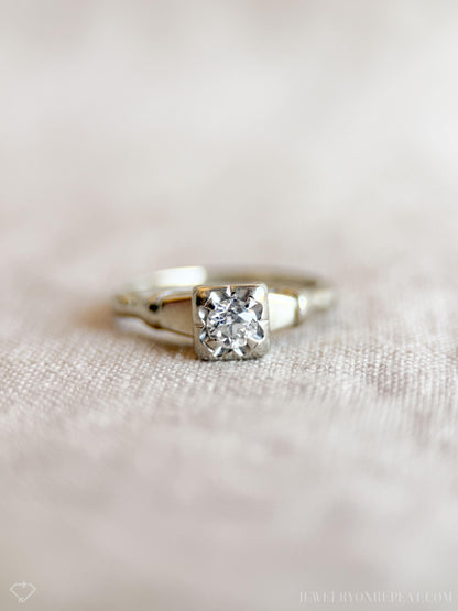 Antique 1920s Art Deco Diamond Engagement Ring, 14k White Gold