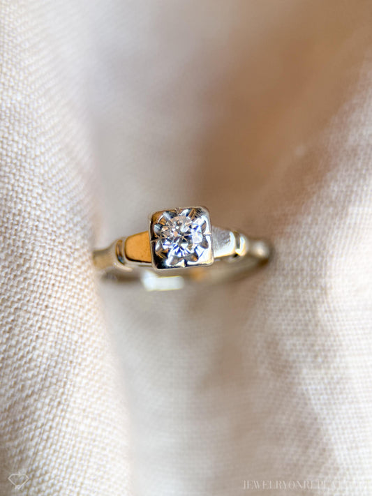 Antique 1920s Art Deco Diamond Engagement Ring, 14k White Gold