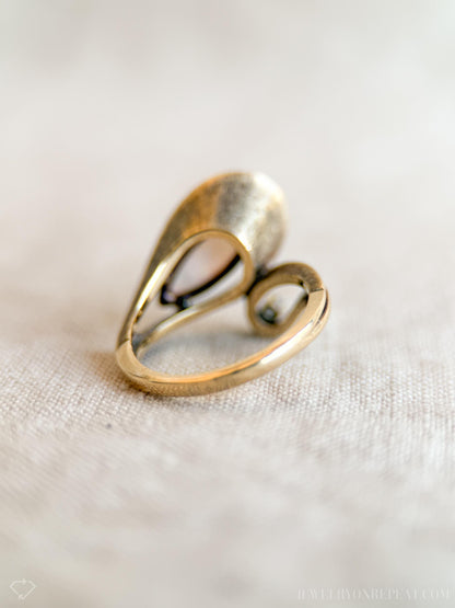 Vintage Opal and Diamond Ring, 14k Gold, Marquise 1970s Boho Statement Ring, Bold Gemstone Jewelry