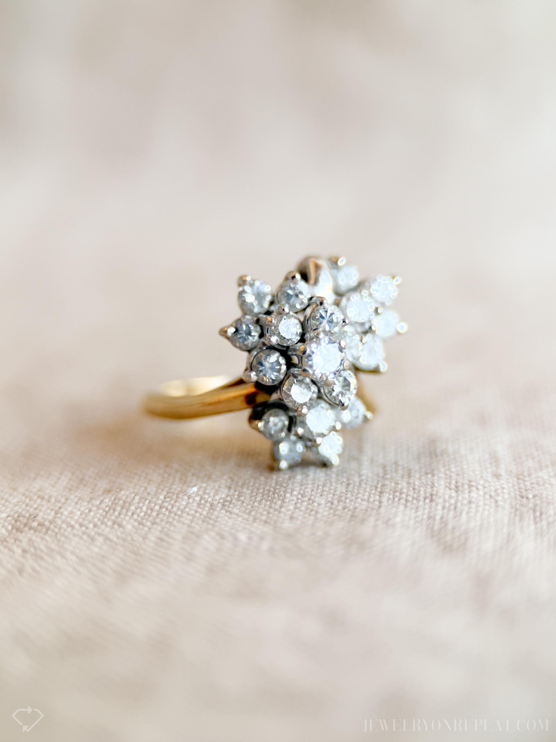 Vintage Diamond Cluster Ring in 14k Gold, Vintage Jewelry from the 1970s - Timeless, Sustainable, @JewelryOnRepeat
