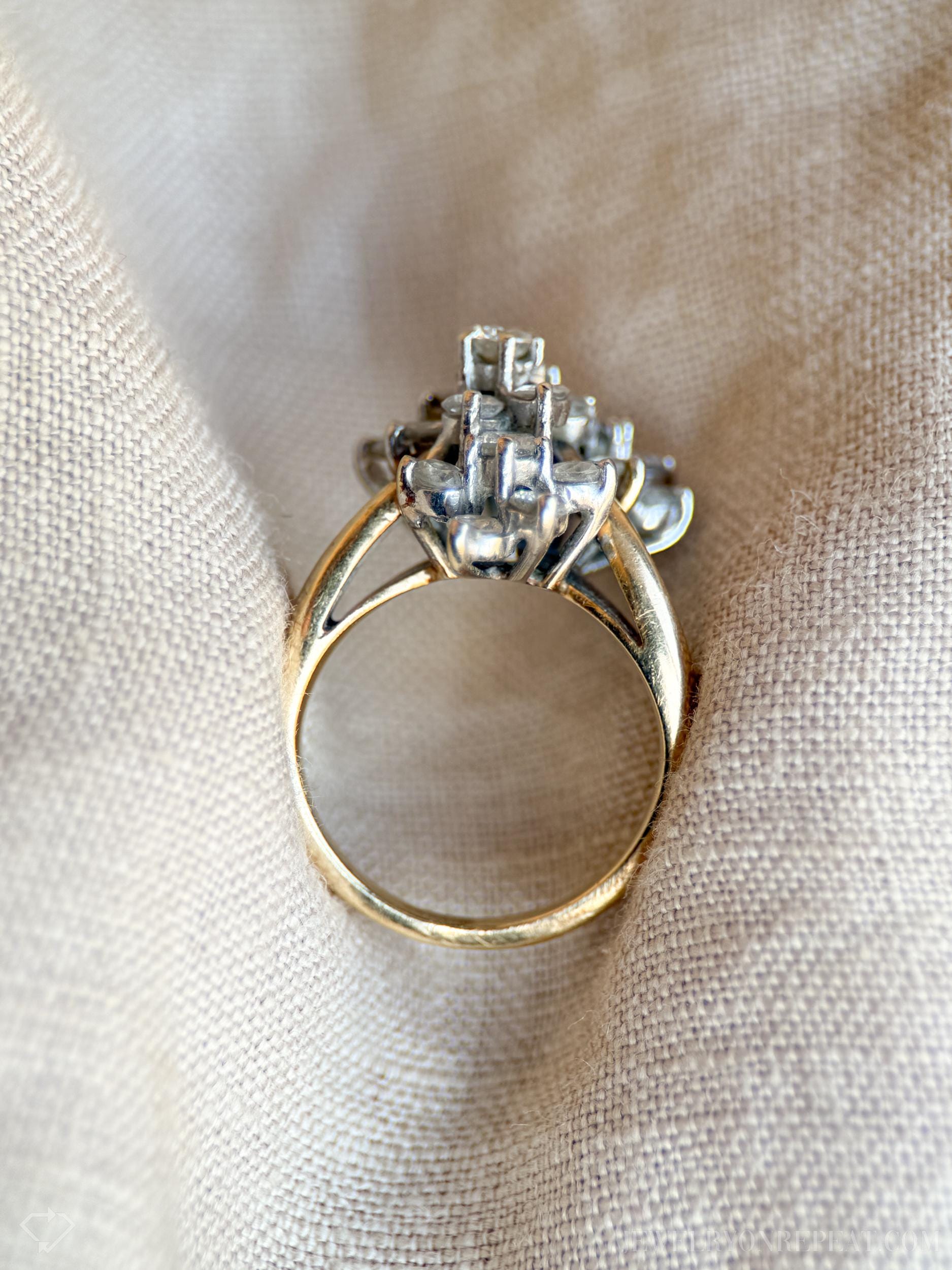 Vintage Diamond Cluster Ring in 14k Gold, Vintage Jewelry from the 1970s - Timeless, Sustainable, @JewelryOnRepeat