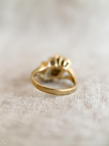 Vintage Diamond Engagement Ring, Round Cut, 14k Gold, 1970s Cluster Prong Set Design