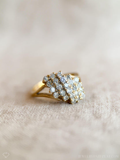 Vintage Diamond Engagement Ring, Round Cut, 14k Gold, 1970s Cluster Prong Set Design