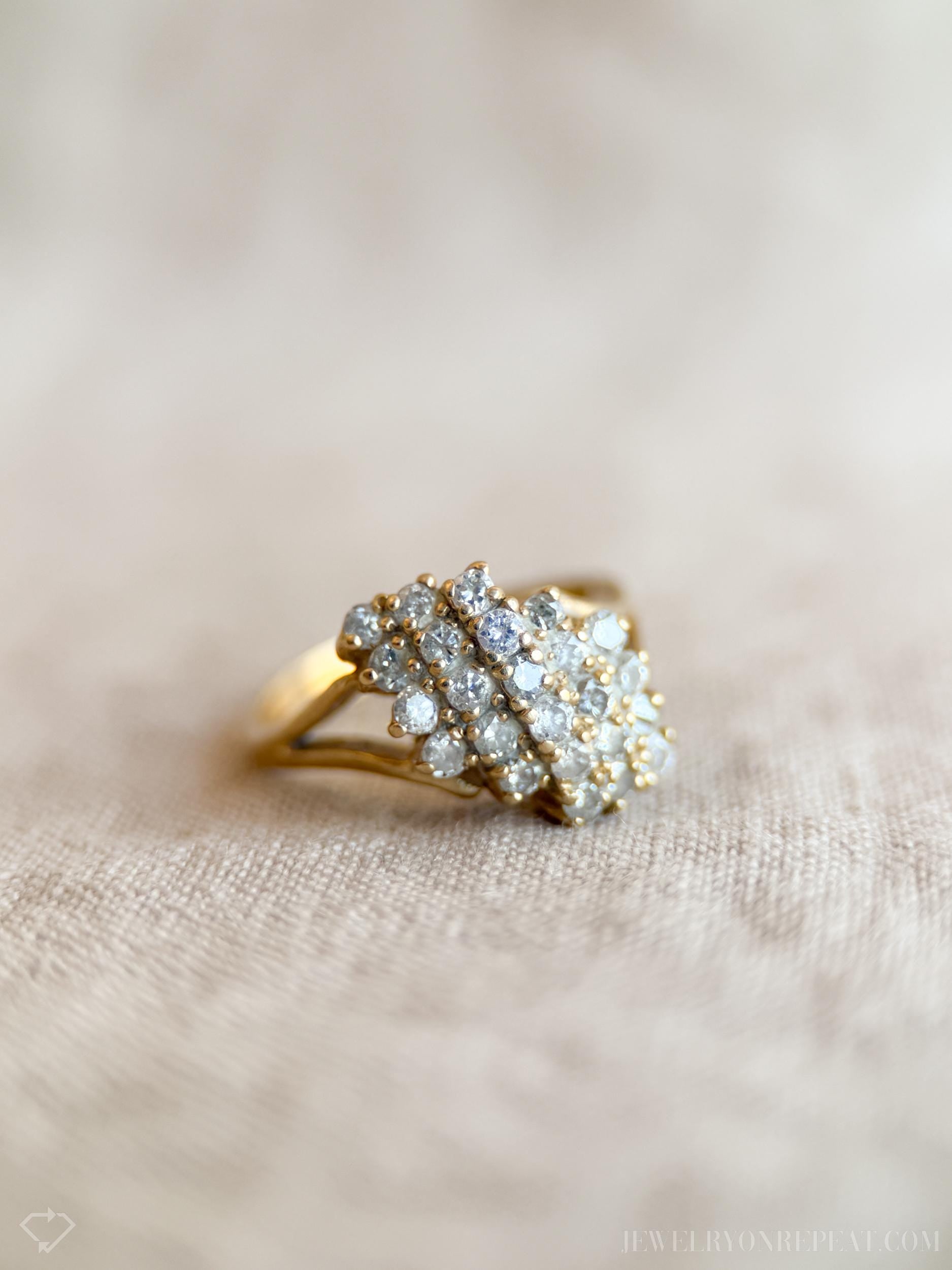 Vintage Diamond Engagement Ring, Round Cut, 14k Gold, 1970s Cluster Prong Set Design