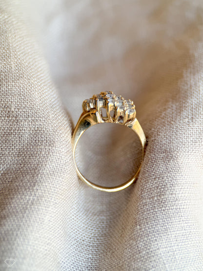 Vintage Diamond Engagement Ring, Round Cut, 14k Gold, 1970s Cluster Prong Set Design