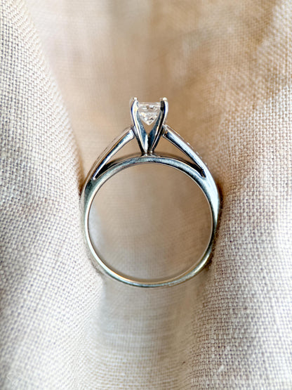 Vintage Diamond Engagement Ring, Princess Cut, 14k White Gold, 1990s Channel Set Bridal Ring
