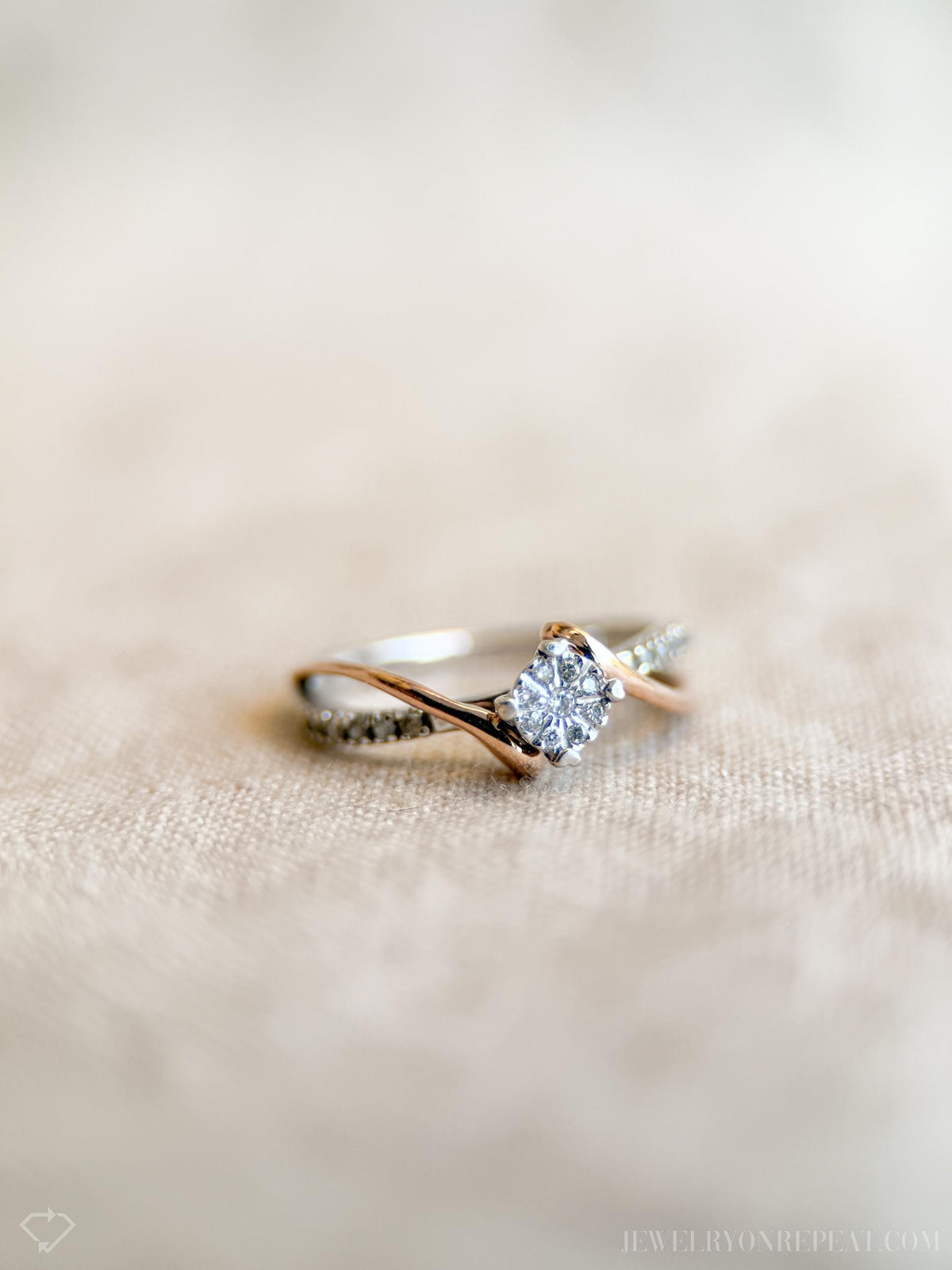 Vintage Diamond Engagement Ring, Round Cut, 10k White & Rose Gold, 2000s Infinity Bridal Ring