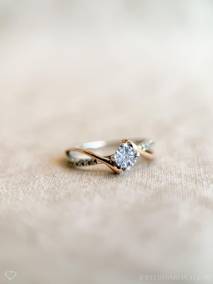 Vintage Diamond Engagement Ring, Round Cut, 10k White & Rose Gold, 2000s Infinity Bridal Ring