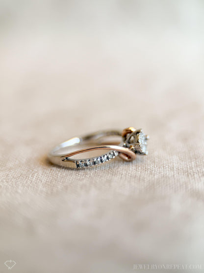 Vintage Diamond Engagement Ring, Round Cut, 10k White & Rose Gold, 2000s Infinity Bridal Ring