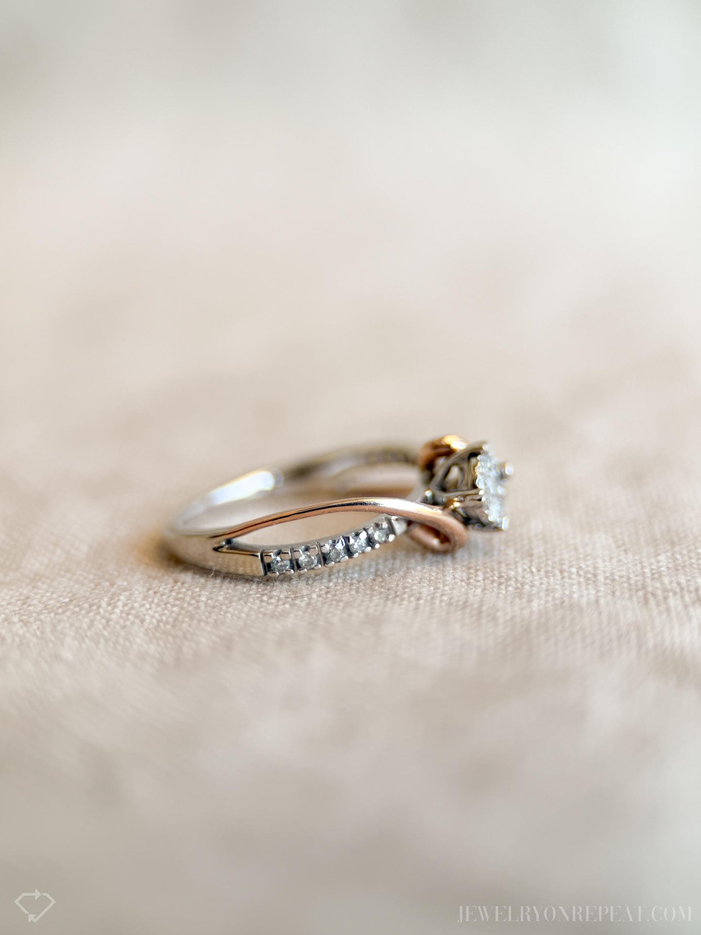 Vintage Diamond Engagement Ring, Round Cut, 10k White & Rose Gold, 2000s Infinity Bridal Ring