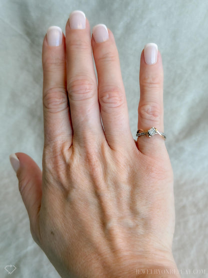 Vintage Diamond Engagement Ring, Round Cut, 10k White & Rose Gold, 2000s Infinity Bridal Ring