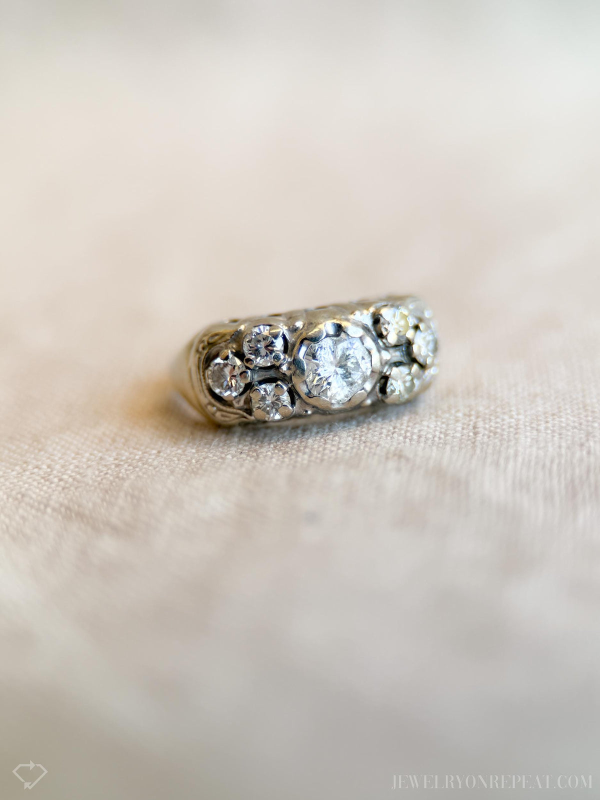 Vintage Diamond Engagement Ring, Round Cut, 14k White Gold, 1950s Mid-Century Bridal Ring