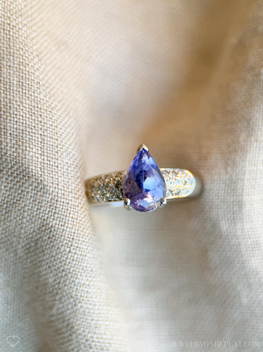 Vintage Tanzanite and Diamond Pave Gemstone Ring in 14k White Gold, Vintage Jewelry from the 1990s - Timeless, Sustainable, @JewelryOnRepeat