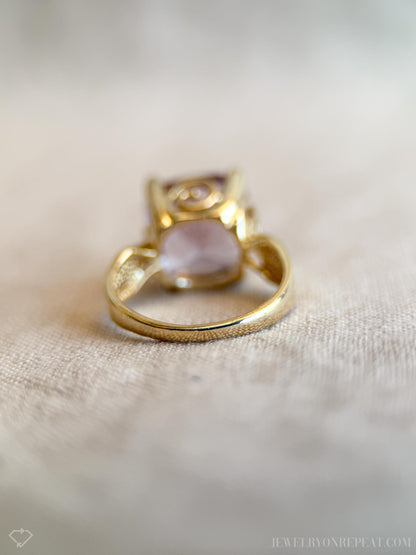 Vintage Cushion Cut Amethyst Ring 14k Gold, Purple Pink Solitaire Engagement Ring