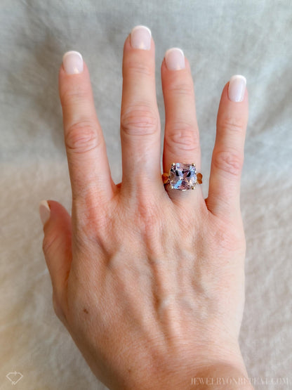 Vintage Cushion Cut Amethyst Ring 14k Gold, Purple Pink Solitaire Engagement Ring