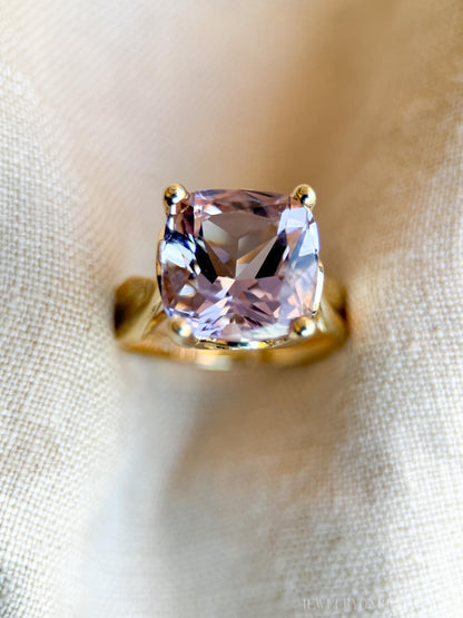 Vintage Cushion Cut Amethyst Ring 14k Gold, Purple Pink Solitaire Engagement Ring