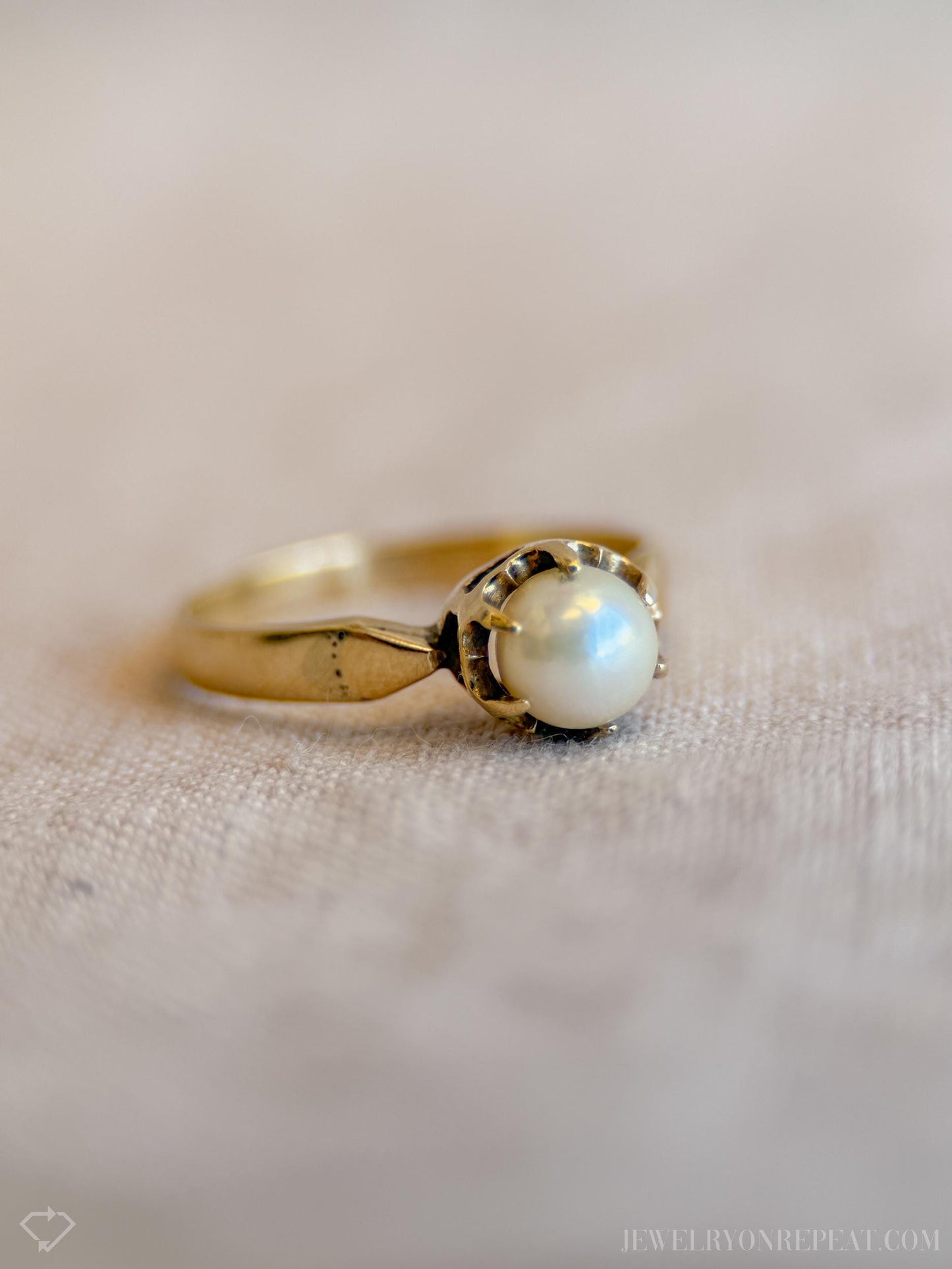 Vintage Pearl Engagement Ring, 14k Gold, 1950s Mid-Century Alternative Bridal Ring