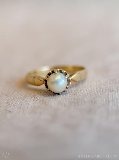 Vintage Pearl Engagement Ring, 14k Gold, 1950s Mid-Century Alternative Bridal Ring