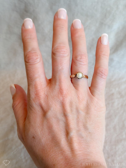 Vintage Pearl Engagement Ring, 14k Gold, 1950s Mid-Century Alternative Bridal Ring