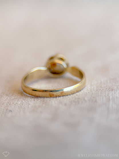 Vintage Pearl Engagement Ring, 14k Gold, 1950s Mid-Century Alternative Bridal Ring