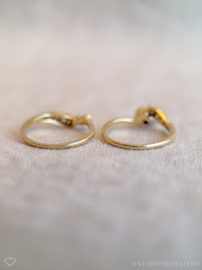 Vintage Diamond Engagement Ring, Round Cut, 14k Gold, Interlocking Swirl Channel Bridal Set