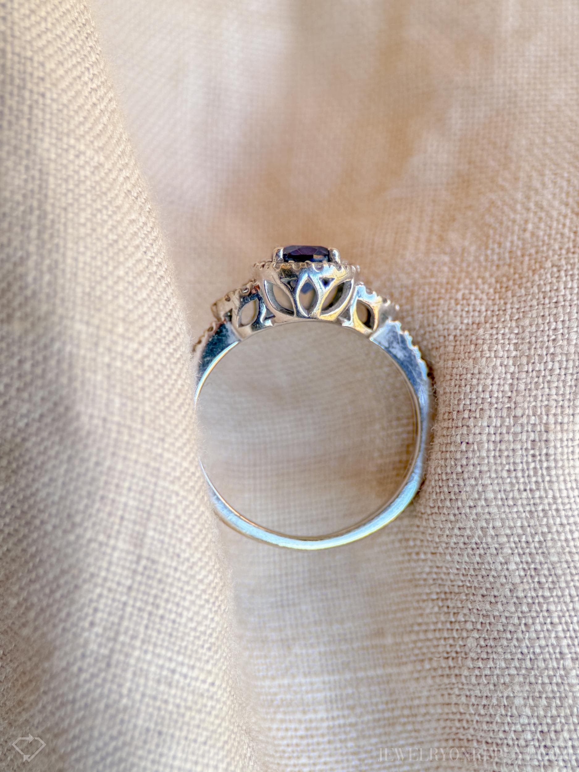 Vintage Oval Blue Sapphire Diamond Halo Ring in 10k White Gold, Retro Jewelry from the 1990s - Timeless, Sustainable, @JewelryOnRepeat