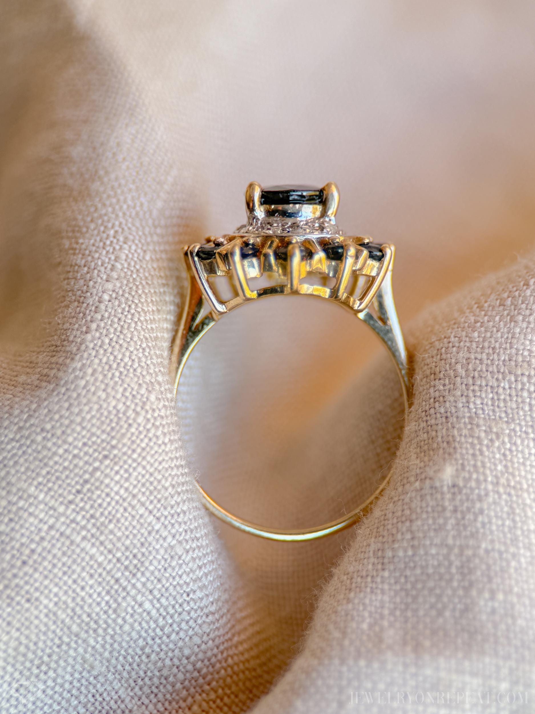 Vintage 1990s Pear Cut Sapphire & Diamond Ring, 10k Gold