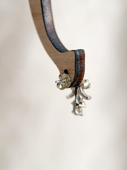 Vintage Diamond and Sapphire Earrings, 14k White Gold, Fleur De Lis Dangle Studs