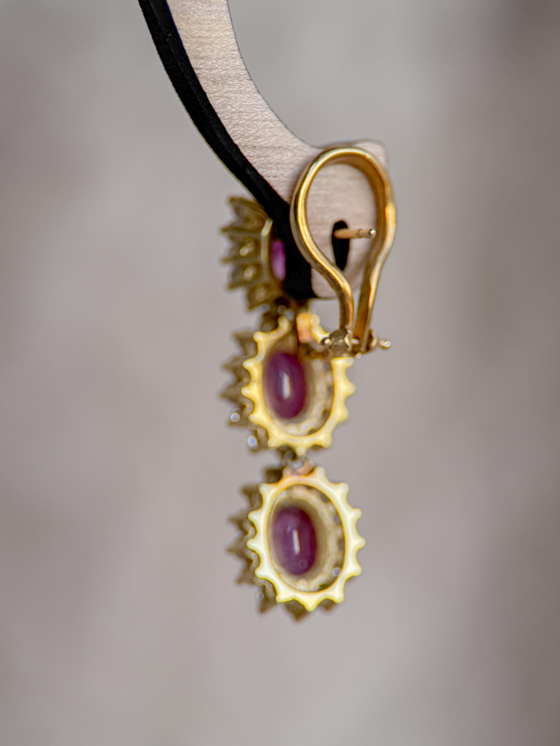 Elegant 1990s Ruby & Diamond Leverback Earrings: 14k Gold Retro Drop Design for Special Occasions