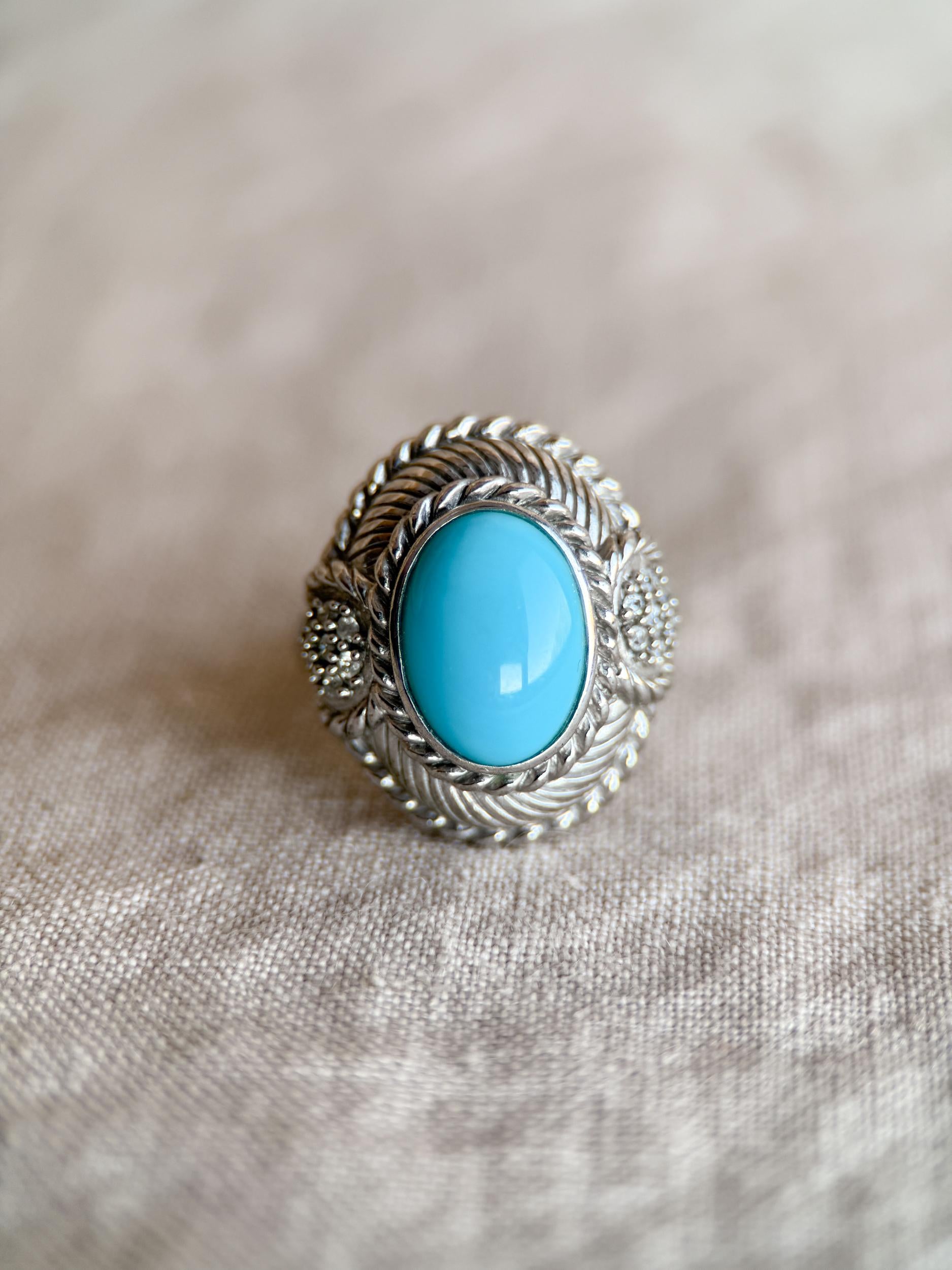 Vintage Judith Ripka Sterling Silver Turquoise Statement Ring - Cabachon Gemstone Elegant Cocktail Jewelry