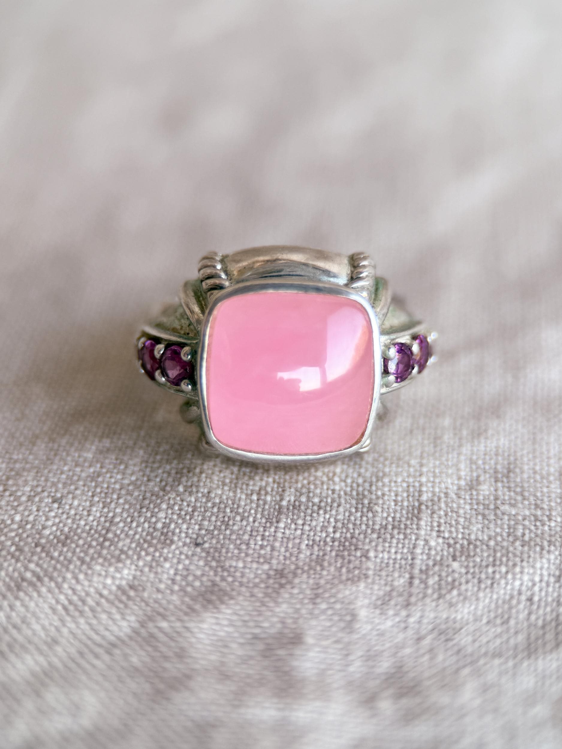 Vintage Judith Ripka Sterling Silver Pink Gemstone Statement Ring - Cabachon Gemstone Elegant Cocktail Jewelry