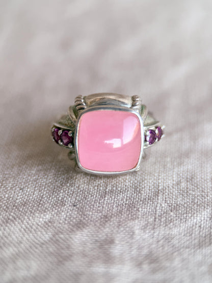 Vintage Judith Ripka Sterling Silver Pink Gemstone Statement Ring - Cabachon Gemstone Elegant Cocktail Jewelry