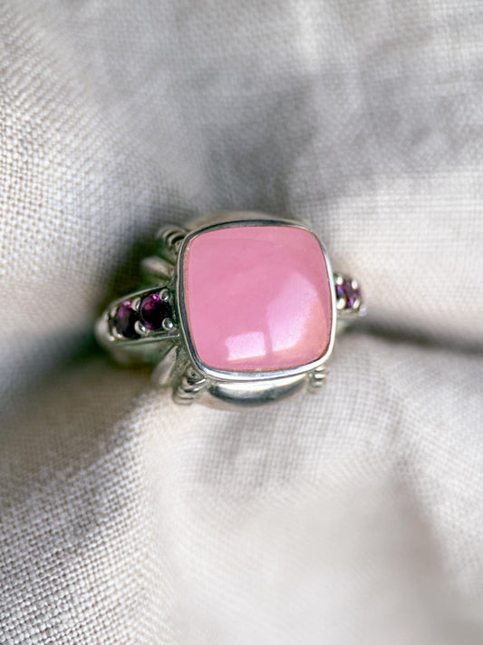 Vintage Judith Ripka Sterling Silver Pink Gemstone Statement Ring - Cabachon Gemstone Elegant Cocktail Jewelry