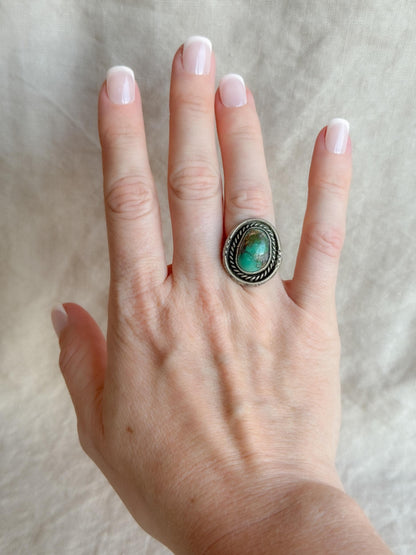 Vintage Sterling Silver Turquoise Teardrop Ring, Boho Statement Jewelry